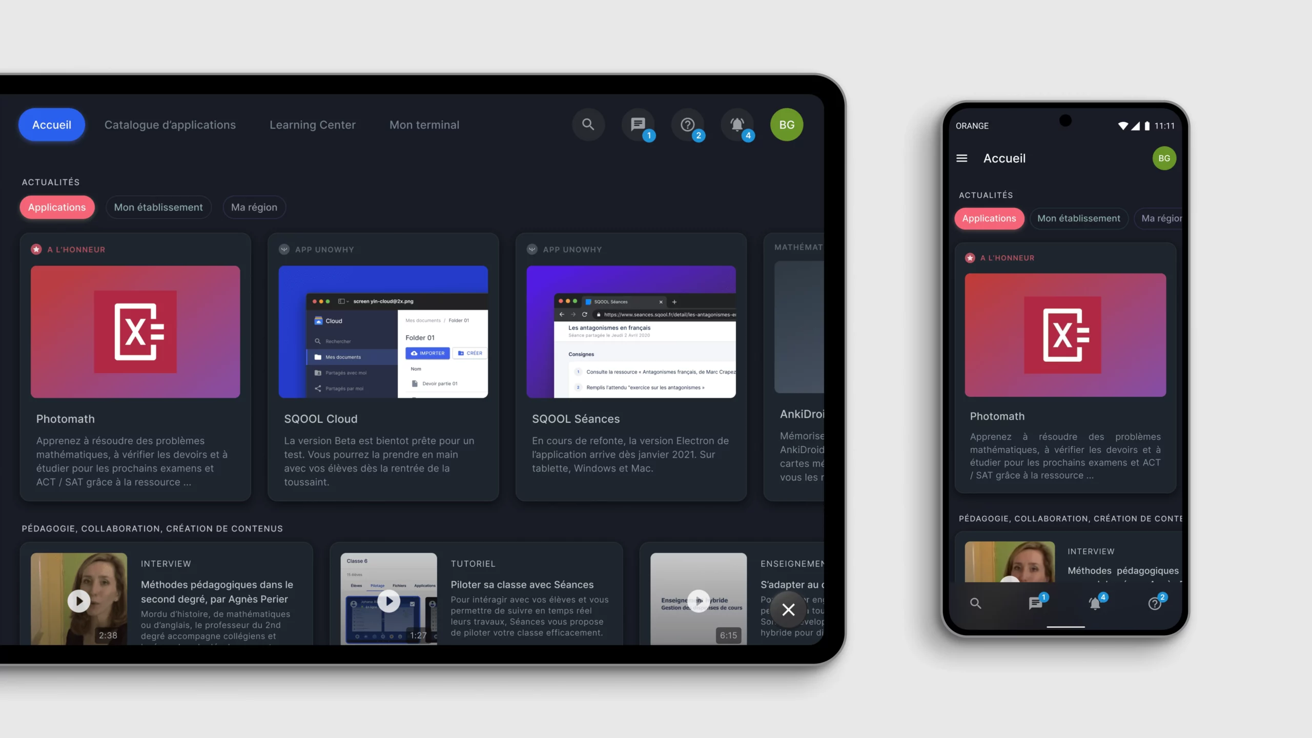 Dashboard accueil (sombre)