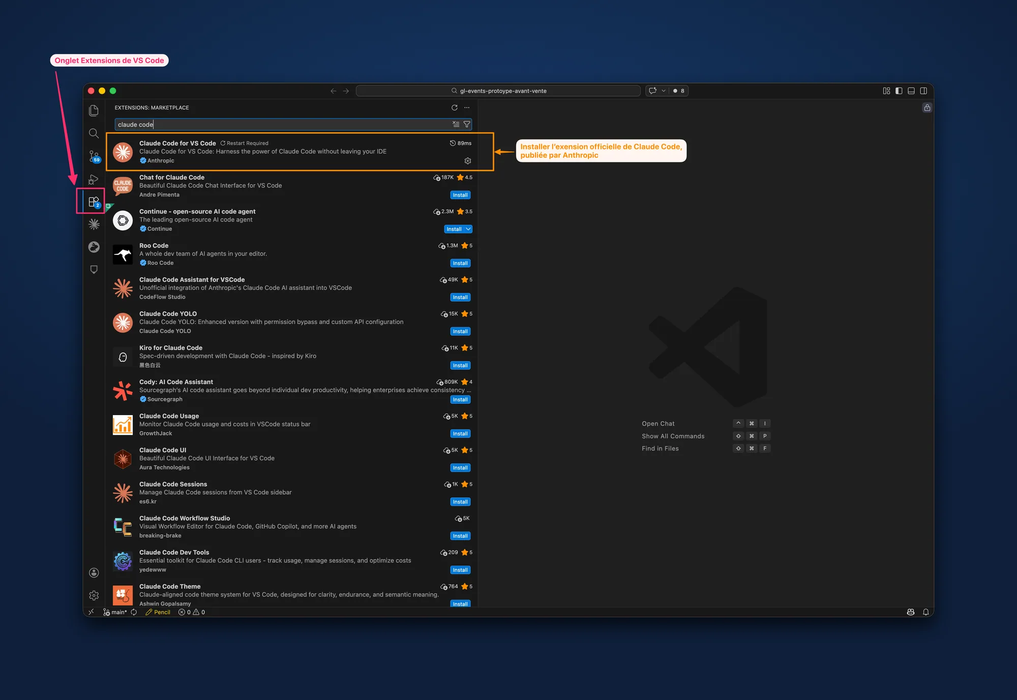 Claude Code extension in the VSCode marketplace